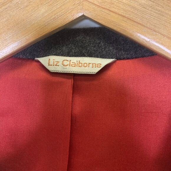 VTG Liz Clairborne Womens Dark Gray Wool Blazer Size 8 Trim - Picture 7 of 11